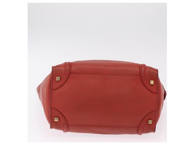 Céline CELINE Luggage Mini Shopper Hand Bag Leather Red Gold Tone Auth LN095V Rosso - vista 10