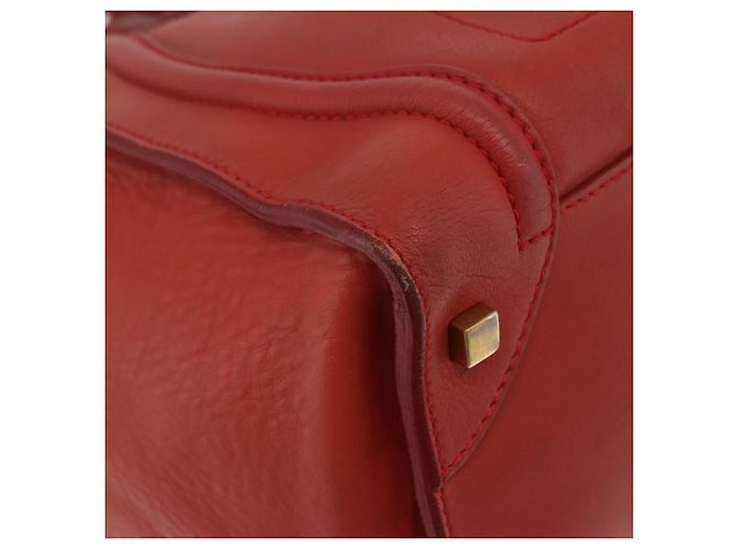 Céline CELINE Luggage Mini Shopper Hand Bag Leather Red Gold Tone Auth LN095V Rosso - vista 11