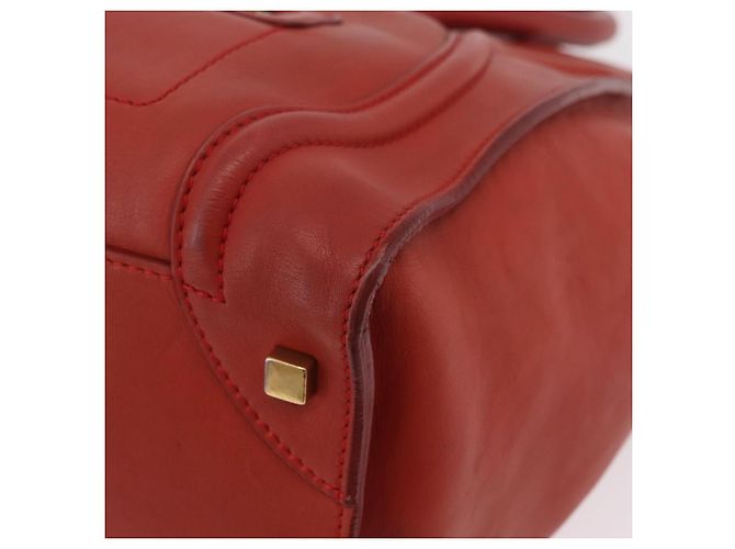 Céline CELINE Luggage Mini Shopper Hand Bag Leather Red Gold Tone Auth LN095V Rosso - vista 12