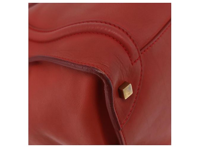 Céline CELINE Luggage Mini Shopper Hand Bag Leather Red Gold Tone Auth LN095V Rosso - vista 13