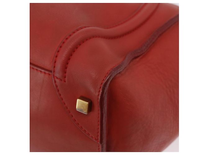 Céline CELINE Luggage Mini Shopper Hand Bag Leather Red Gold Tone Auth LN095V Rosso - vista 14