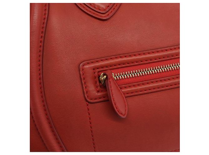Céline CELINE Luggage Mini Shopper Hand Bag Leather Red Gold Tone Auth LN095V Rosso - vista 16