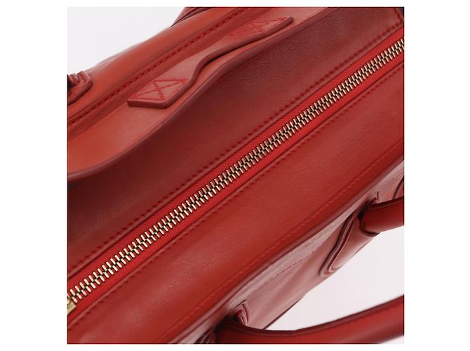 Céline CELINE Luggage Mini Shopper Hand Bag Leather Red Gold Tone Auth LN095V Rosso - vista 17