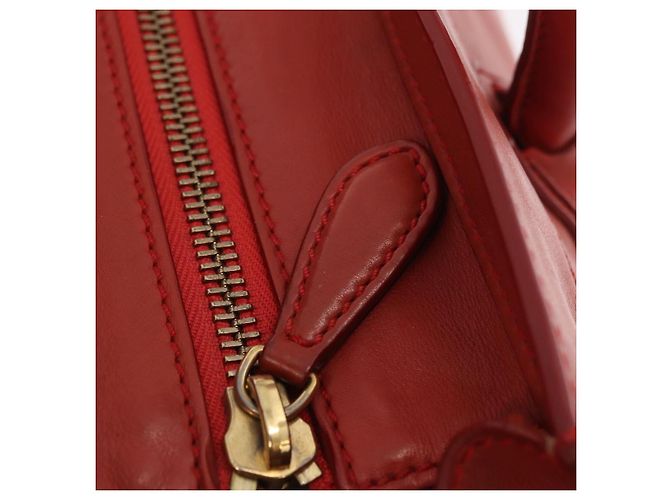 Céline CELINE Luggage Mini Shopper Hand Bag Leather Red Gold Tone Auth LN095V Rosso - vista 18