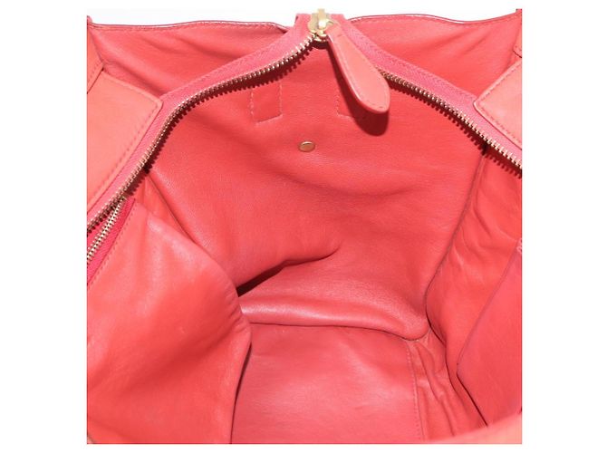 Céline CELINE Luggage Mini Shopper Hand Bag Leather Red Gold Tone Auth LN095V Rosso - vista 21