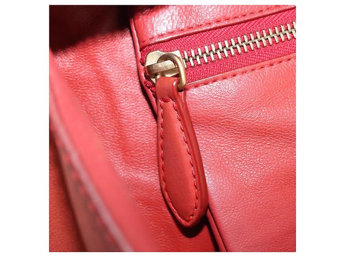 Céline CELINE Luggage Mini Shopper Hand Bag Leather Red Gold Tone Auth LN095V Rosso - vista 22