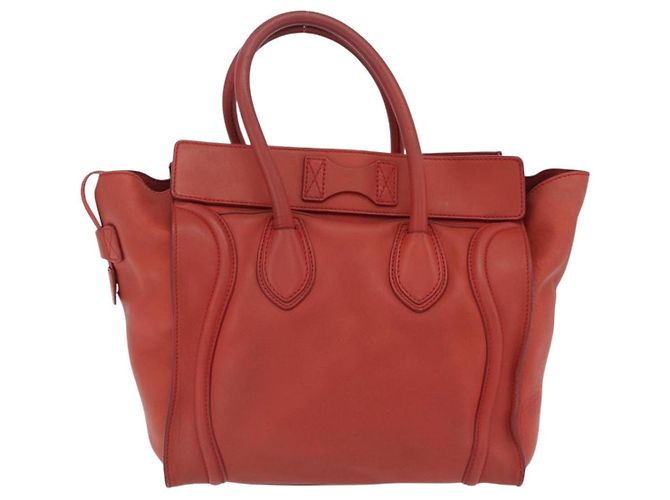 Céline CELINE Luggage Mini Shopper Hand Bag Leather Red Gold Tone Auth LN095V Rosso - vista 3