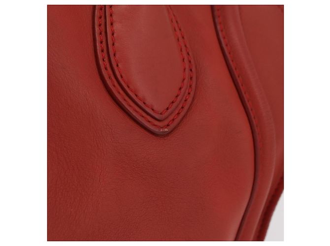 Céline CELINE Luggage Mini Shopper Hand Bag Leather Red Gold Tone Auth LN095V Rosso - vista 4