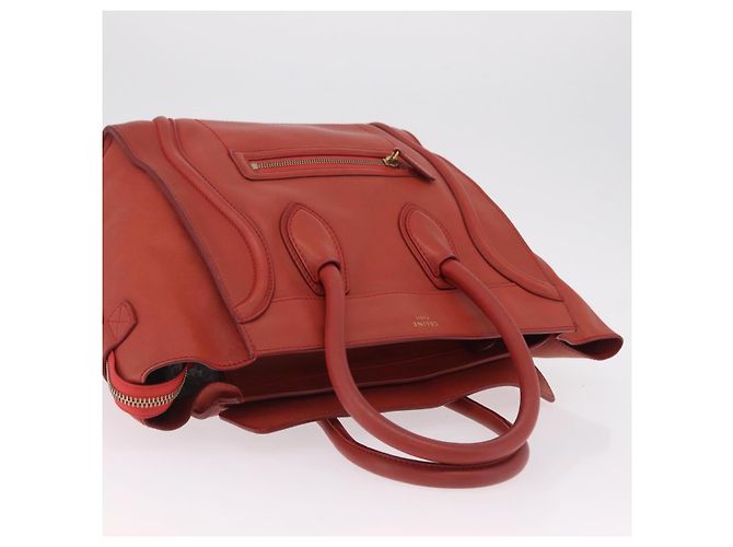 Céline CELINE Luggage Mini Shopper Hand Bag Leather Red Gold Tone Auth LN095V Rosso - vista 7