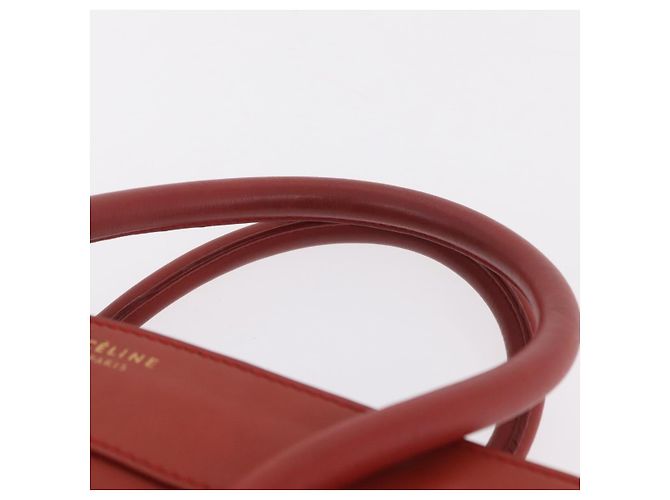 Céline CELINE Luggage Mini Shopper Hand Bag Leather Red Gold Tone Auth LN095V Rosso - vista 9