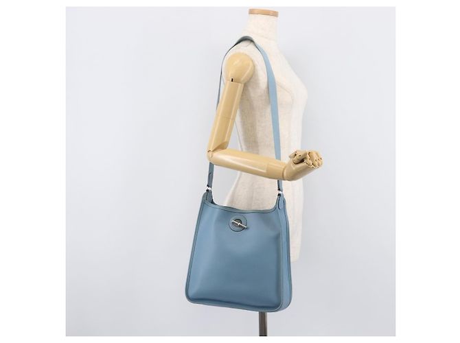Hermès Bolsa de Ombro HERMES Vespa PM Couro Courchevel Azul Claro Prata Auth 208764A - vista 24