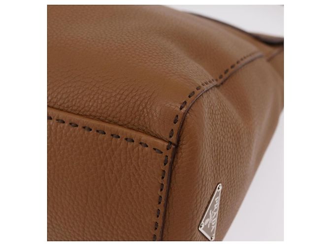 Bolso de hombro PRADA de cuero marrón plata Auth am12821V Castaño - vista 16