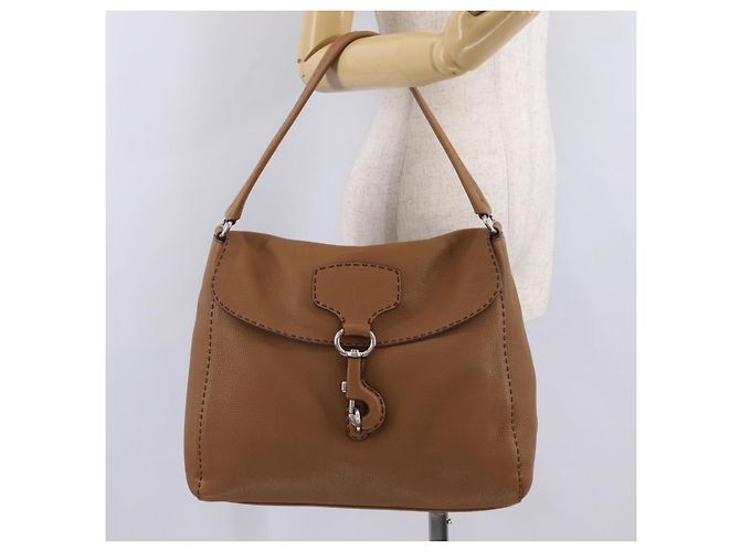 Bolso de hombro PRADA de cuero marrón plata Auth am12821V Castaño - vista 28