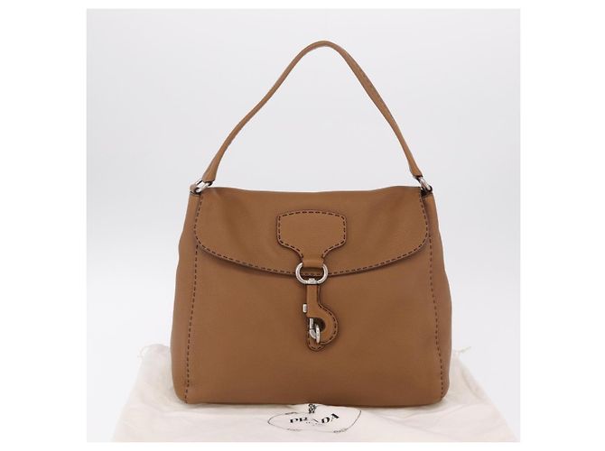 Bolso de hombro PRADA de cuero marrón plata Auth am12821V Castaño - vista 29