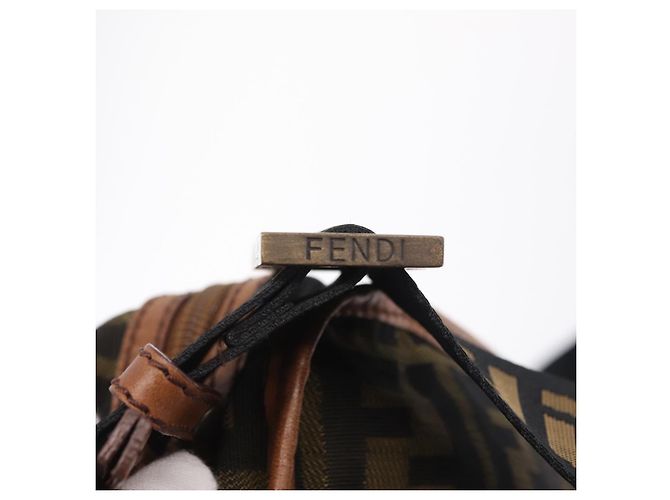 Bolso de hombro FENDI Zucca Canvas Negro Marrón 7VA152 Auth BA15976A Castaño - vista 16