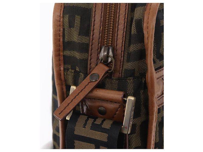 Bolso de hombro FENDI Zucca Canvas Negro Marrón 7VA152 Auth BA15976A Castaño - vista 17
