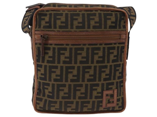 Bolso de hombro FENDI Zucca Canvas Negro Marrón 7VA152 Auth BA15976A Castaño - vista 2