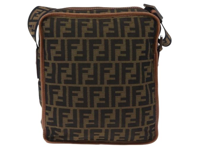 Bolso de hombro FENDI Zucca Canvas Negro Marrón 7VA152 Auth BA15976A Castaño - vista 3