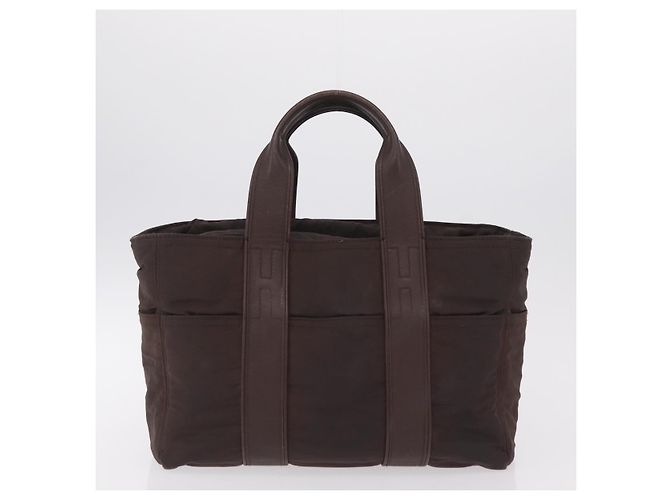Hermès Borsa a mano HERMES Cotone Nylon Set da 3 Marrone Grigio Auth bs37446 - vista 12