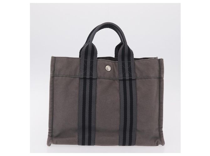 Hermès Borsa a mano HERMES Cotone Nylon Set da 3 Marrone Grigio Auth bs37446 - vista 19