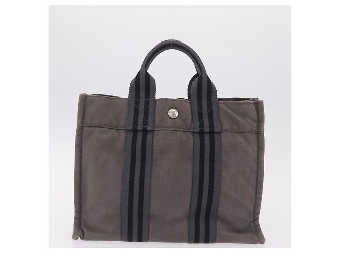 Hermès Borsa a mano HERMES Cotone Nylon Set da 3 Marrone Grigio Auth bs37446 - vista 20