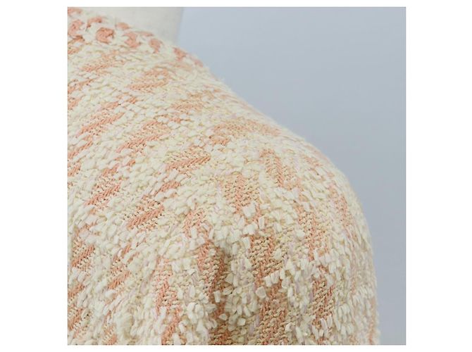 Chaqueta sin cuello CHANEL de tweed 40 Ivory Gold CC Auth 207912M - vista 10