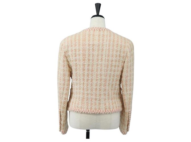 Chaqueta sin cuello CHANEL de tweed 40 Ivory Gold CC Auth 207912M - vista 2