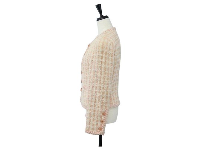Chaqueta sin cuello CHANEL de tweed 40 Ivory Gold CC Auth 207912M - vista 3