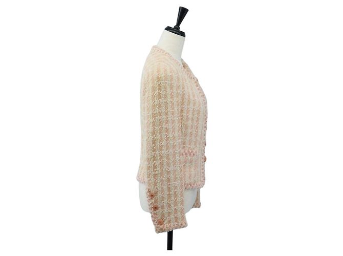 Chaqueta sin cuello CHANEL de tweed 40 Ivory Gold CC Auth 207912M - vista 4