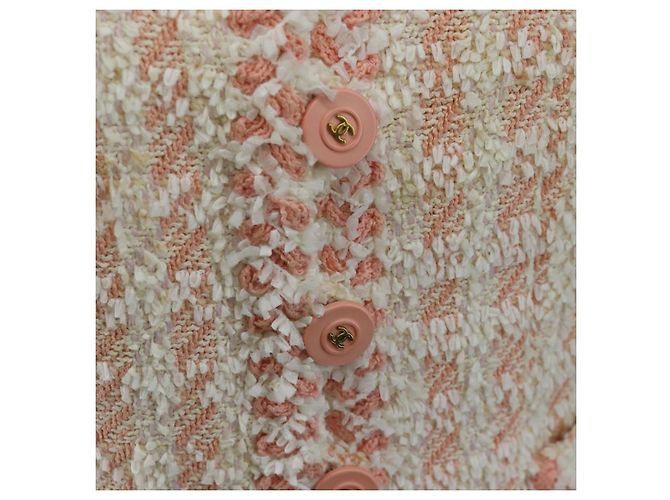 Chaqueta sin cuello CHANEL de tweed 40 Ivory Gold CC Auth 207912M - vista 7