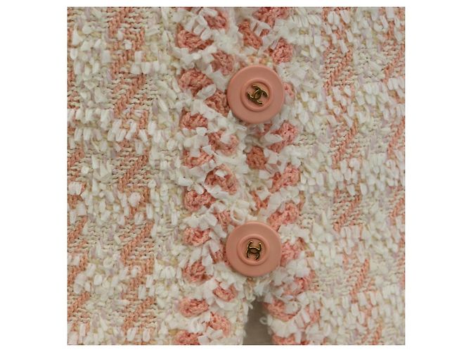 Chaqueta sin cuello CHANEL de tweed 40 Ivory Gold CC Auth 207912M - vista 8
