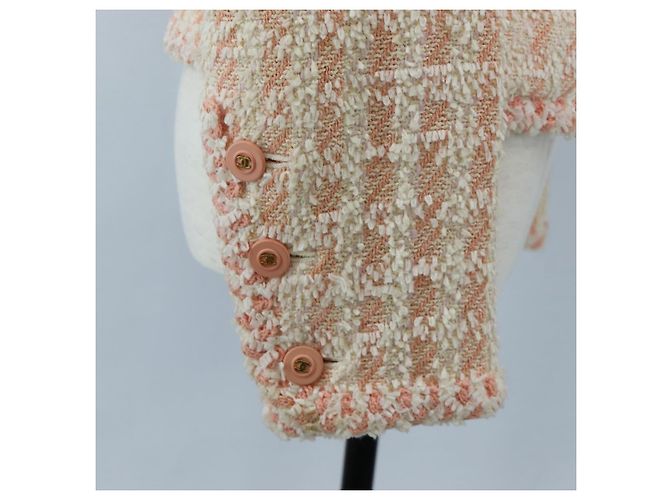 Chaqueta sin cuello CHANEL de tweed 40 Ivory Gold CC Auth 207912M - vista 9