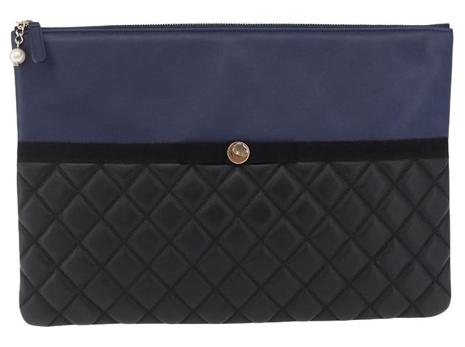 Borsa a pochette CHANEL Matelasse in pelle d'agnello nera e oro CC Auth bs37664 Nero D'oro - vista 2