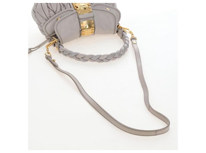 Borsa a mano Miu Miu Matelassé in pelle 2way Grigio Oro Auth 167690M Marrone D'oro - vista 10