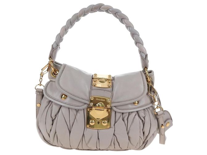 Borsa a mano Miu Miu Matelassé in pelle 2way Grigio Oro Auth 167690M Marrone D'oro - vista 2