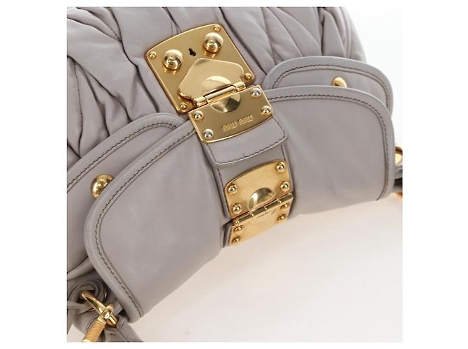 Borsa a mano Miu Miu Matelassé in pelle 2way Grigio Oro Auth 167690M Marrone D'oro - vista 6