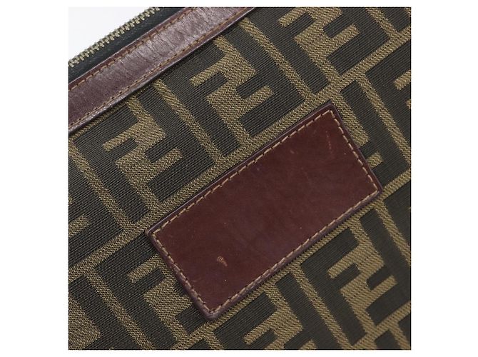 Borsa a pochette FENDI Zucca Canvas Marrone Tono Oro Auth 208136 - vista 13