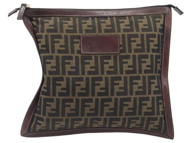 Borsa a pochette FENDI Zucca Canvas Marrone Tono Oro Auth 208136 - vista 2