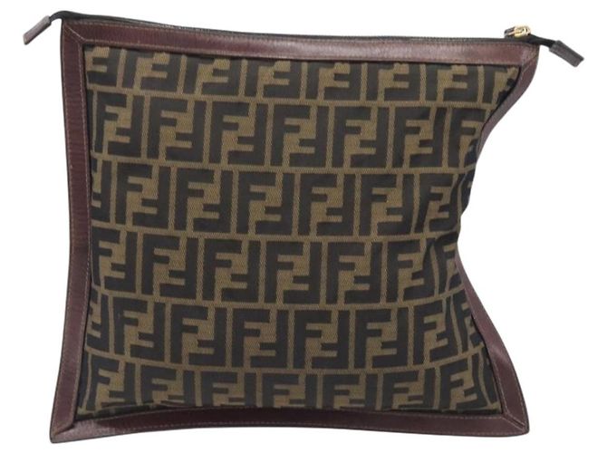 Borsa a pochette FENDI Zucca Canvas Marrone Tono Oro Auth 208136 - vista 3