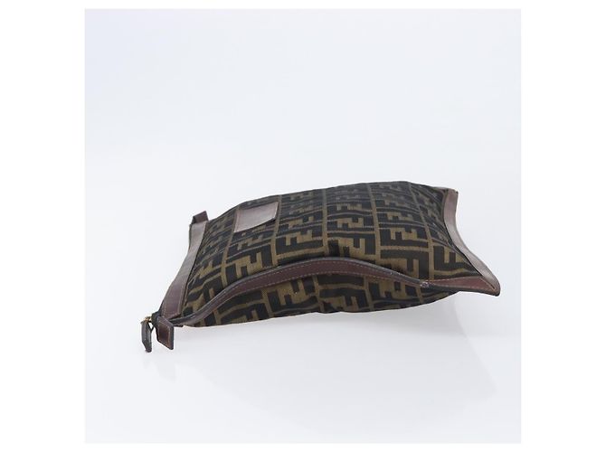 Borsa a pochette FENDI Zucca Canvas Marrone Tono Oro Auth 208136 - vista 5