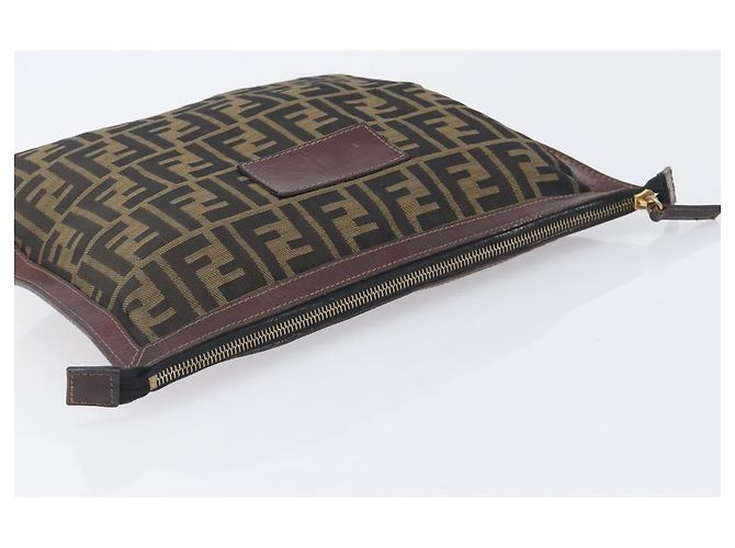 Borsa a pochette FENDI Zucca Canvas Marrone Tono Oro Auth 208136 - vista 6