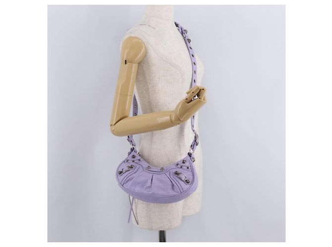 Borsa a tracolla Balenciaga le cagoule in pelle viola argento 671309 Auth ka6589M Porpora - vista 28
