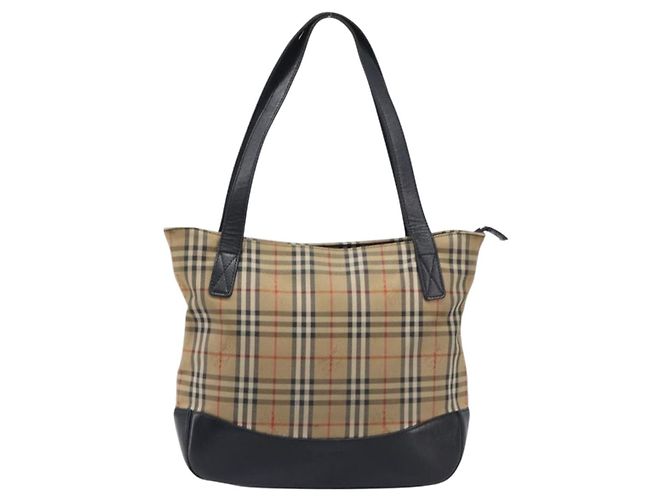 Burberrys Nova Check Shoulder Bag Canvas Beige Gold Tone Auth 208861A - view 2