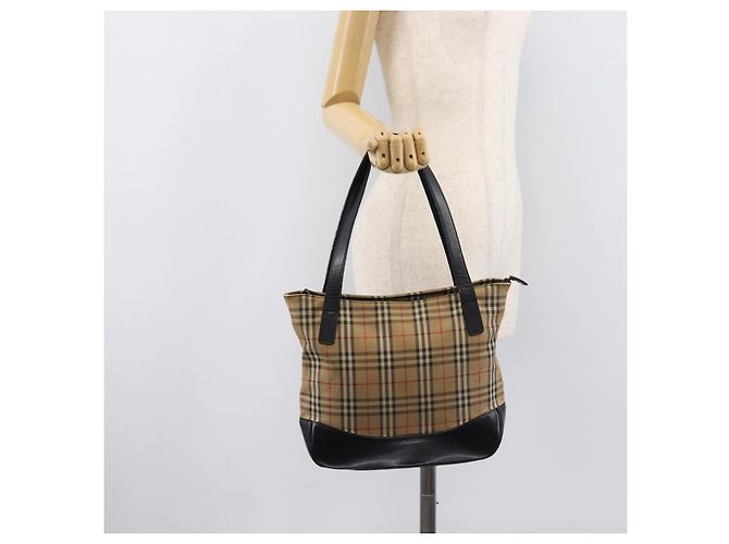 Burberrys Nova Check Shoulder Bag Canvas Beige Gold Tone Auth 208861A - view 24
