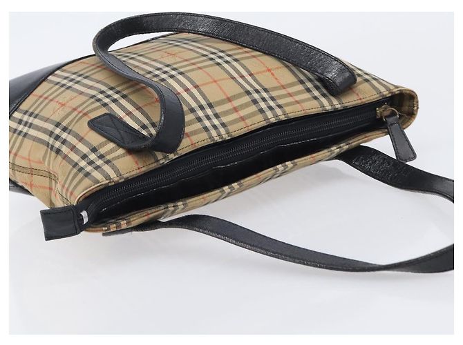 Burberrys Nova Check Shoulder Bag Canvas Beige Gold Tone Auth 208861A - view 6
