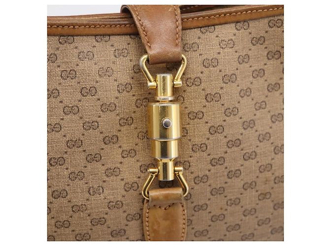 Borsa GUCCI Micro GG Supreme Jackie PVC Beige Gold Auth 208663 D'oro - vista 15