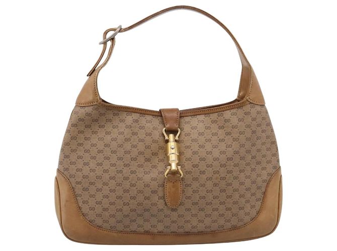 Borsa GUCCI Micro GG Supreme Jackie PVC Beige Gold Auth 208663 D'oro - vista 2