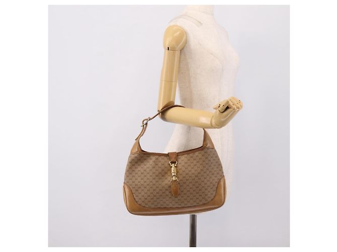 Borsa GUCCI Micro GG Supreme Jackie PVC Beige Gold Auth 208663 D'oro - vista 23