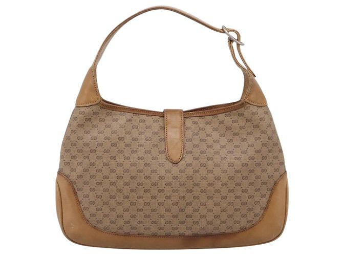 Borsa GUCCI Micro GG Supreme Jackie PVC Beige Gold Auth 208663 D'oro - vista 3