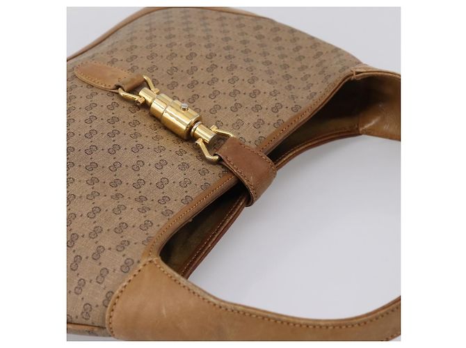 Borsa GUCCI Micro GG Supreme Jackie PVC Beige Gold Auth 208663 D'oro - vista 6